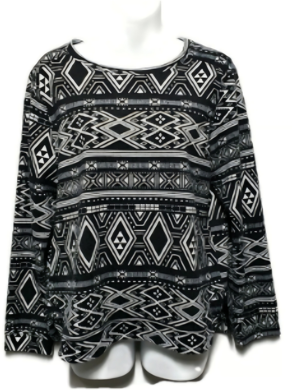 H&M Black and White Geometric Long Sleeve Top Size M